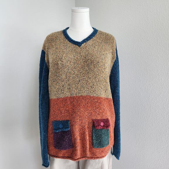Vintage 90s Westbound Colorblock Bouclé Knit Long Sleeve Sweater Large - Picture 1 of 7